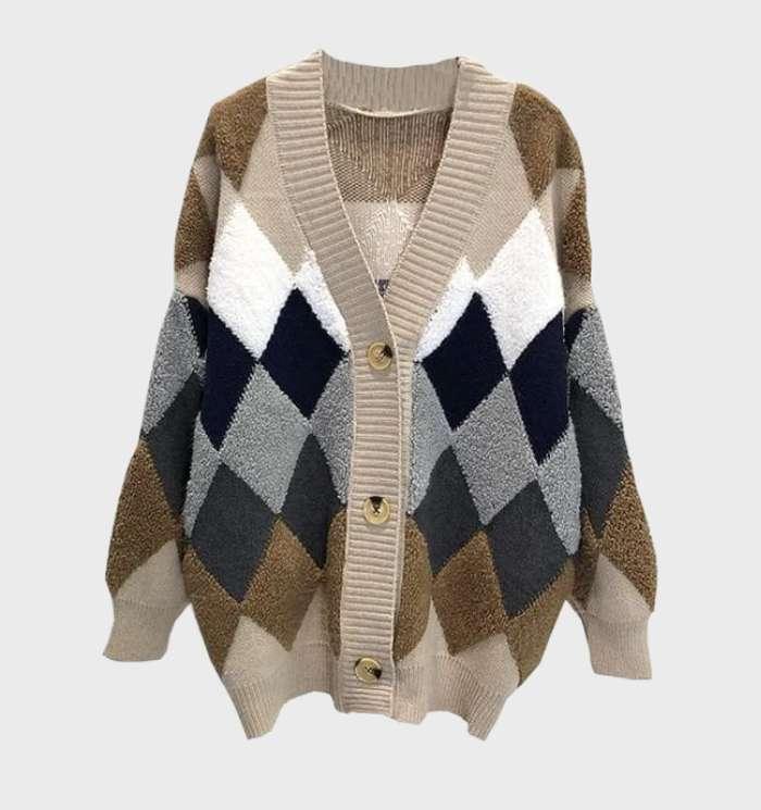 Variant image for Sweter Damski Elegancki Dzianinowy Kardigan z Dekoltem w Kształcie V i Zapięciem na Guziki-2
