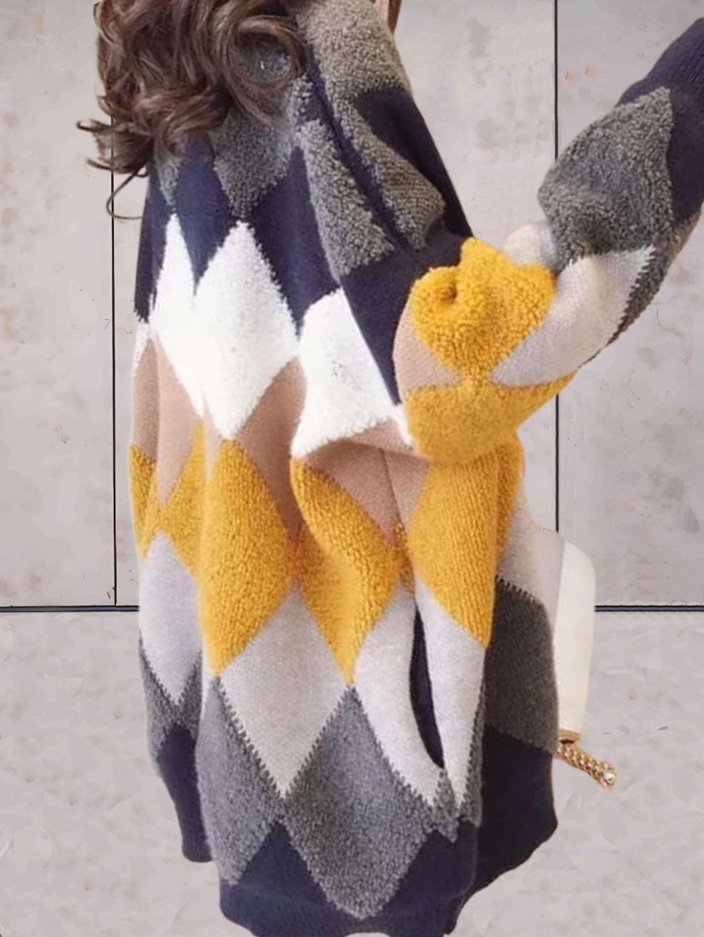 Variant image for Sweter Damski Elegancki Dzianinowy Kardigan z Dekoltem w Kształcie V i Zapięciem na Guziki-4