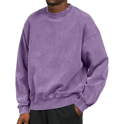 Vintage Styl Sweter z Okrągłym Kołnierzem, Luźny Męski | Idealny na Jesień/Zimę