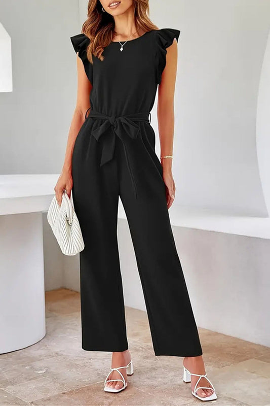 Kobiecy Elegancki Jumpsuit z Pasem i Mouwloze Designem