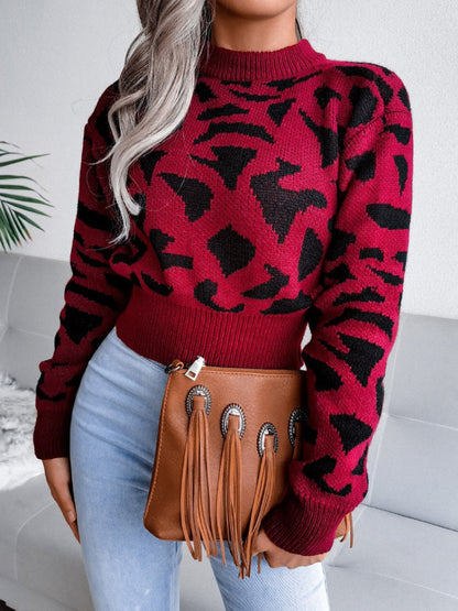Damski Stylowy Akrylowy Sweter z Wzorem Jaguara z Dopasowanym Krojem