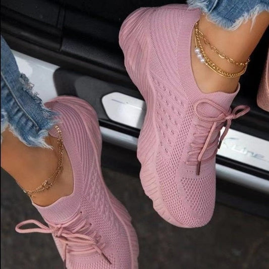 Damskie Oddychające Sneakersy z Wiązaniem z Lekkiego Materiału z Amortyzacją
