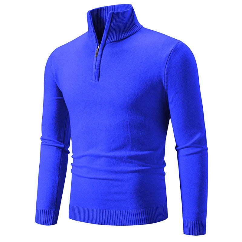 Casualowy Sweter Slim Fit z Elastycznym Kołnierzem i Zamek Czwartej Części Męski | Idealny na Jesień/Zimę