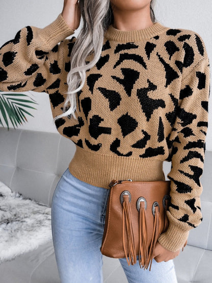 Damski Stylowy Akrylowy Sweter z Wzorem Jaguara z Dopasowanym Krojem