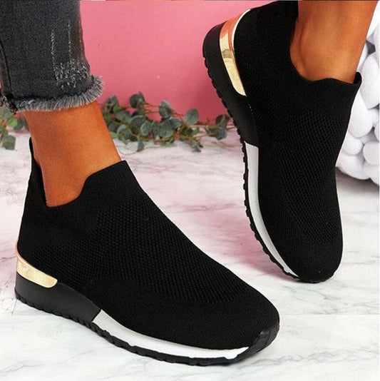 Damski Wygodne Tekstylne Sneakersy z Amortyzowanymi Wkładkami i Złotymi Detailami