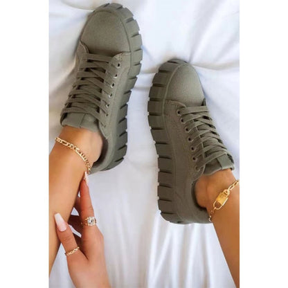 Damskie Nowoczesne Syntetyczne Sneakersy z Grubą Podeszwą w Sportowym Stylu