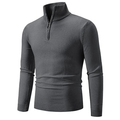 Casualowy Sweter Slim Fit z Elastycznym Kołnierzem i Zamek Czwartej Części Męski | Idealny na Jesień/Zimę