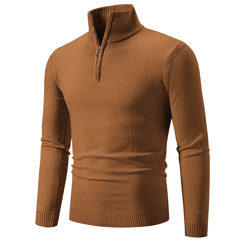 Casualowy Sweter Slim Fit z Elastycznym Kołnierzem i Zamek Czwartej Części Męski | Idealny na Jesień/Zimę