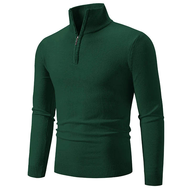 Casualowy Sweter Slim Fit z Elastycznym Kołnierzem i Zamek Czwartej Części Męski | Idealny na Jesień/Zimę