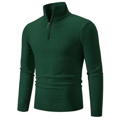 Casualowy Sweter Slim Fit z Elastycznym Kołnierzem i Zamek Czwartej Części Męski | Idealny na Jesień/Zimę