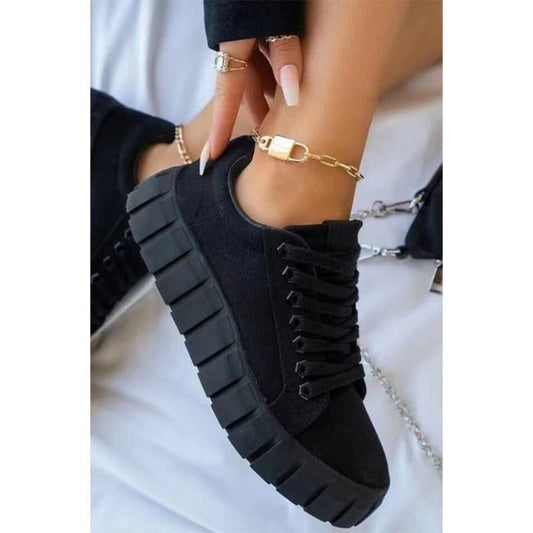 Damskie Nowoczesne Syntetyczne Sneakersy z Grubą Podeszwą w Sportowym Stylu