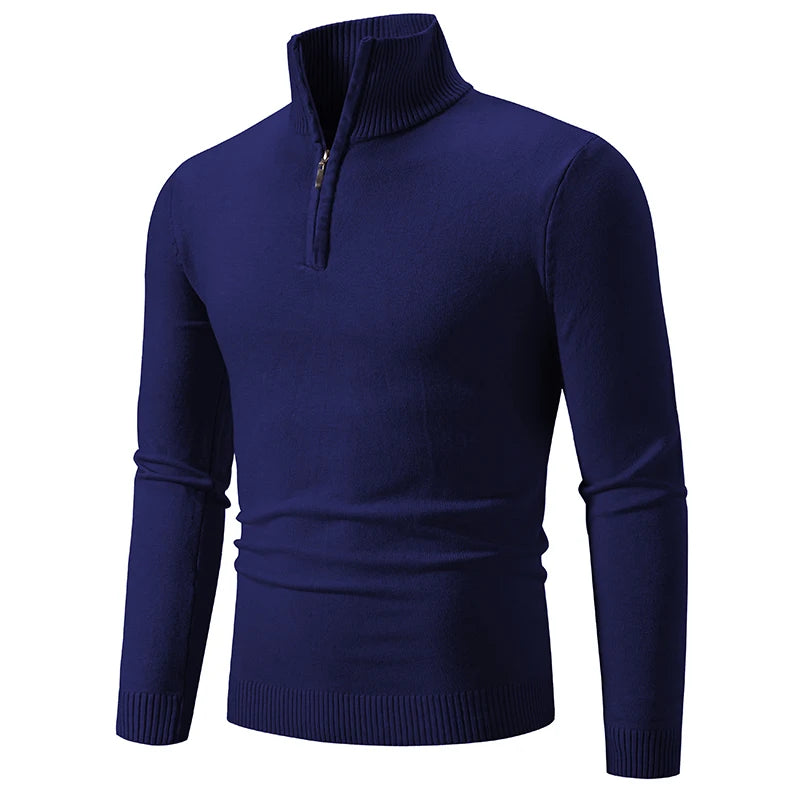 Casualowy Sweter Slim Fit z Elastycznym Kołnierzem i Zamek Czwartej Części Męski | Idealny na Jesień/Zimę