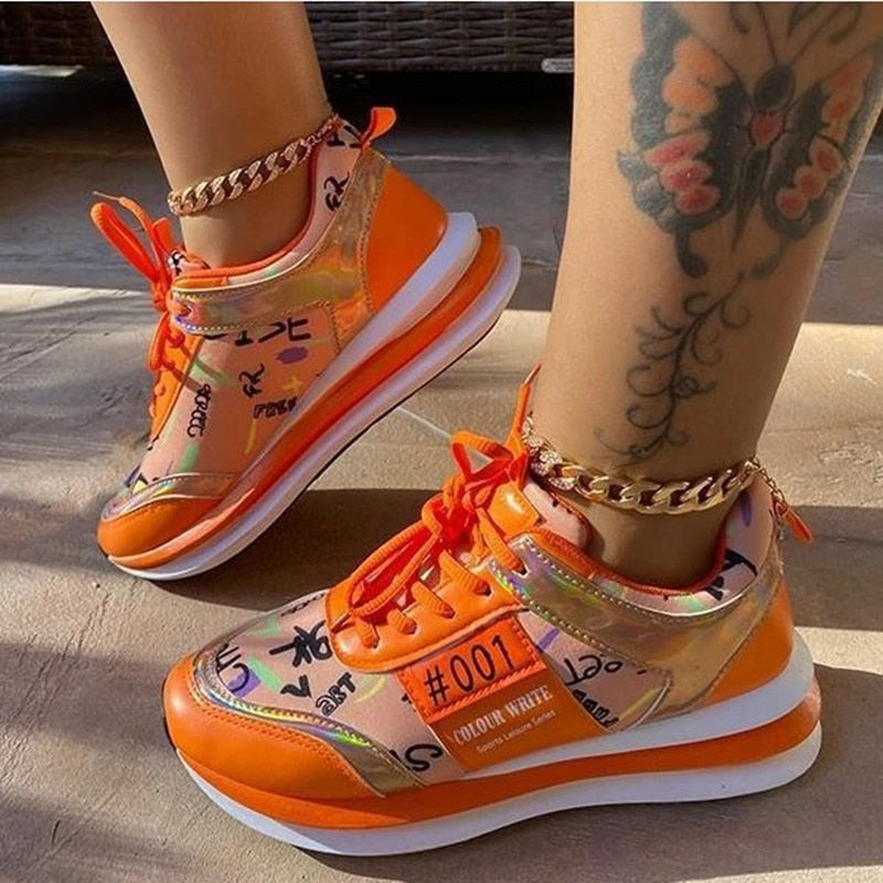 Kobiece Wygodne Syntetyczne Sneakersy z Amortyzowaną Podeszwą