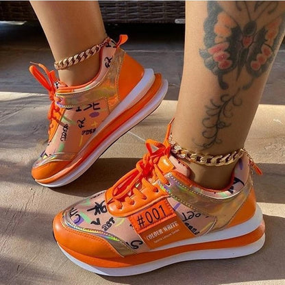 Kobiece Wygodne Syntetyczne Sneakersy z Amortyzowaną Podeszwą
