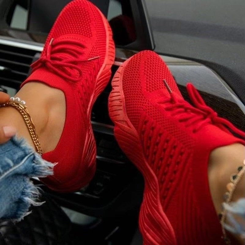 Damskie Oddychające Sneakersy z Wiązaniem z Lekkiego Materiału z Amortyzacją