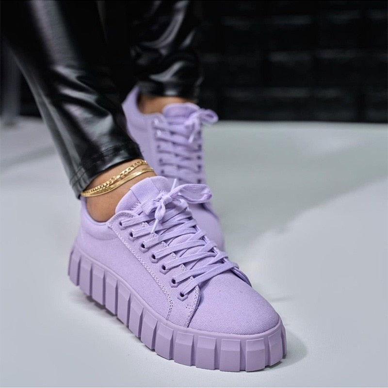Damskie Nowoczesne Syntetyczne Sneakersy z Grubą Podeszwą w Sportowym Stylu