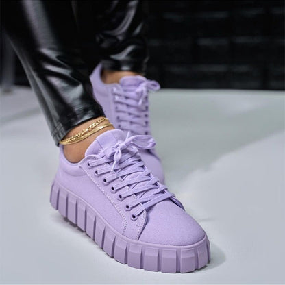 Damskie Nowoczesne Syntetyczne Sneakersy z Grubą Podeszwą w Sportowym Stylu