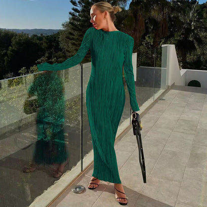 Variant image for Sukienka Damska Elegancka Plisowana z Długim Rękawem w Oddychającym Materiale na Wesele-2
