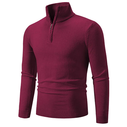 Casualowy Sweter Slim Fit z Elastycznym Kołnierzem i Zamek Czwartej Części Męski | Idealny na Jesień/Zimę
