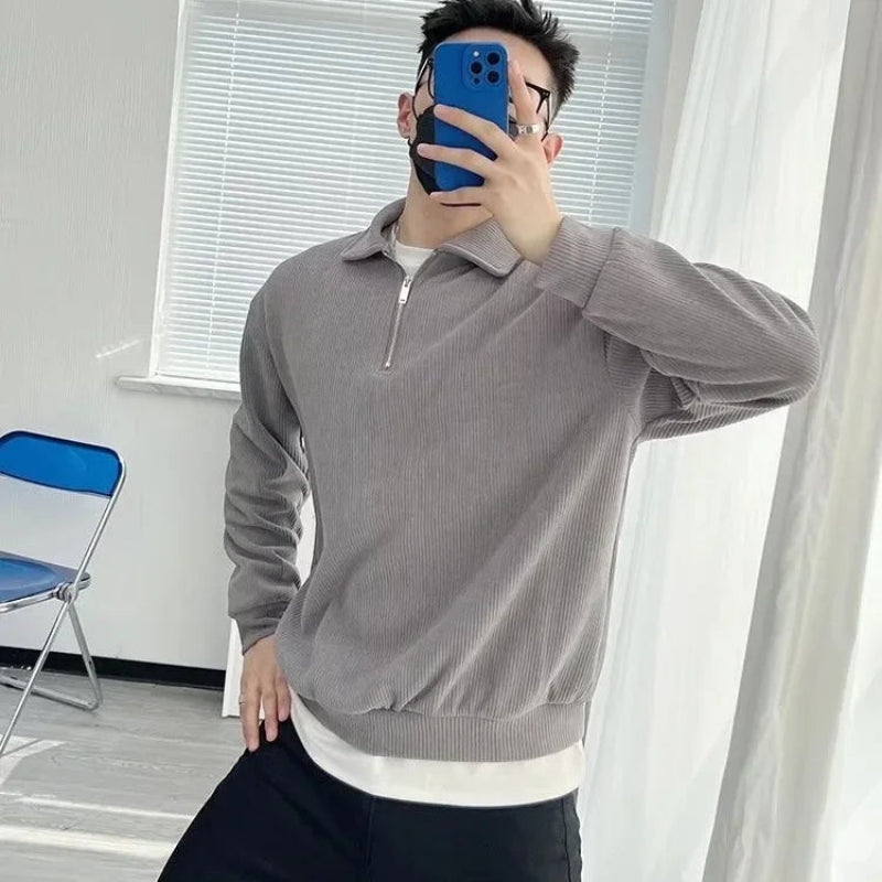 Męski Luźny Sweter z Pół-Zipem w Retro Designie z Wysokiej Jakości Tkaniny