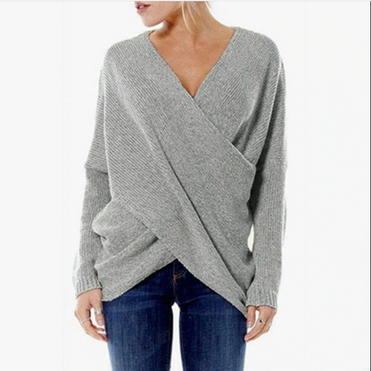 Sweter Damski Elegancki Bawełniany z Krzyżowym Wzorem i Długimi Rękawami