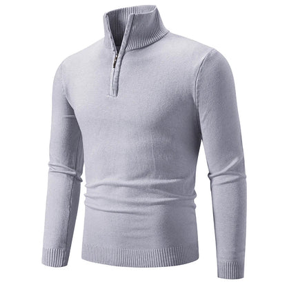 Casualowy Sweter Slim Fit z Elastycznym Kołnierzem i Zamek Czwartej Części Męski | Idealny na Jesień/Zimę