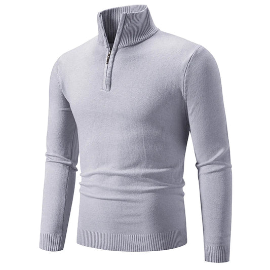 Casualowy Sweter Slim Fit z Elastycznym Kołnierzem i Zamek Czwartej Części Męski | Idealny na Jesień/Zimę