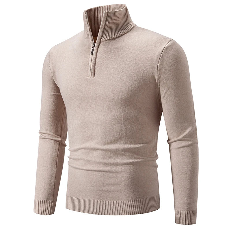Casualowy Sweter Slim Fit z Elastycznym Kołnierzem i Zamek Czwartej Części Męski | Idealny na Jesień/Zimę