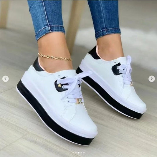 Damski Wygodne Syntetyczne Sneakersy z Wysoką Podeszwą z Amortyzacją