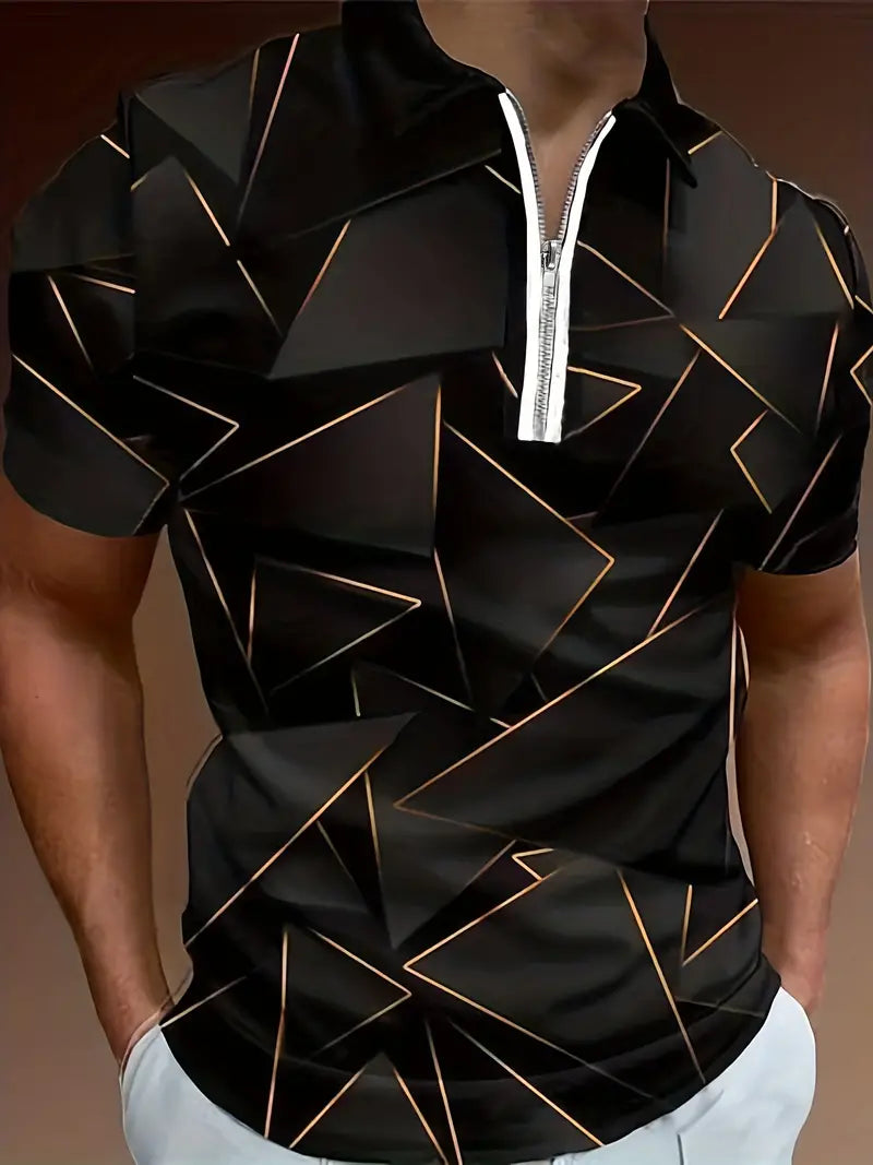 Variant image for Męska Nowoczesna Bawełniana Koszula Casual z Krótkim Rękawem w Geometryczny Wzór-1
