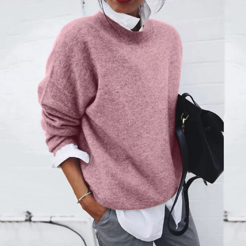 Sweter damski z dzianiny teksturowanej z okrągłym dekoltem