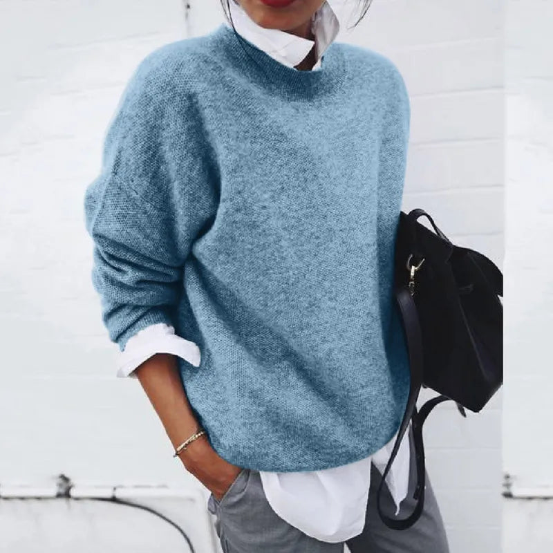 Sweter damski z dzianiny teksturowanej z okrągłym dekoltem