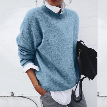 Sweter damski z dzianiny teksturowanej z okrągłym dekoltem