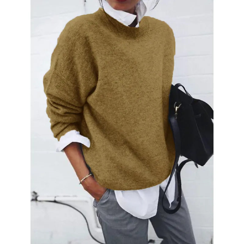 Sweter damski z dzianiny teksturowanej z okrągłym dekoltem