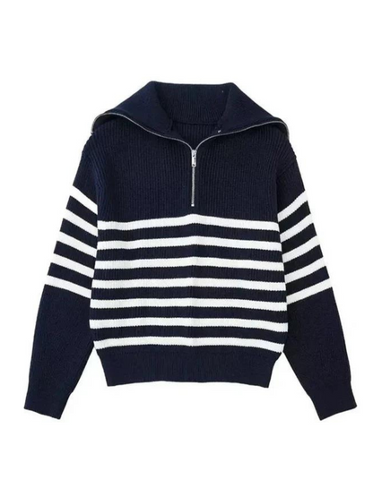Nowoczesny Sweter w Paski z Zamkiem Męski | Idealny na Jesień/Zimę