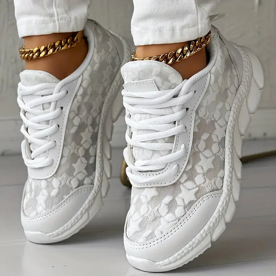 Damskie Stylowe Mesh Sneakersy z Platformą z Sznurowaniem