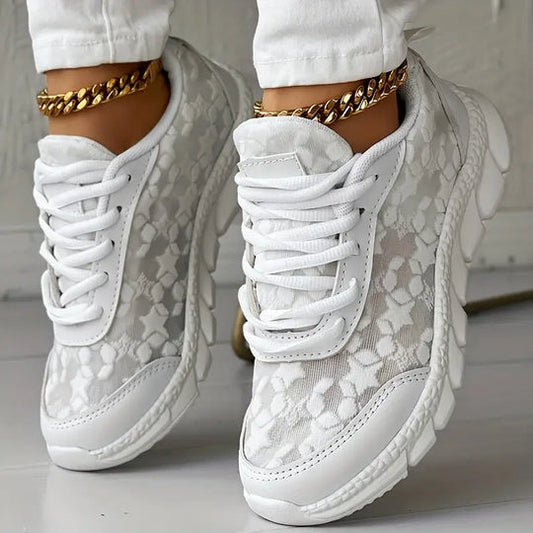 Damskie Stylowe Mesh Sneakersy z Platformą z Sznurowaniem