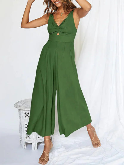 Kobieta Elegancka Tkanina Jumpsuit z V-hals i Wysokim Stanem