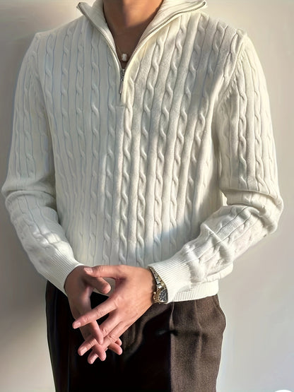 Męski Casualowy Dzianinowy Sweter z Krawatem i Półzamkiem
