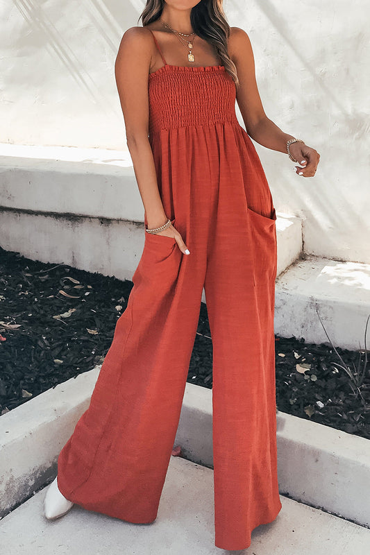 Kobieta Elegancki Lekki Jumpsuit z Wąskimi Ramiączkami i Szerokimi Nogawkami