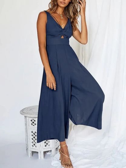 Variant image for Kobieta Elegancka Tkanina Jumpsuit z V-hals i Wysokim Stanem-26