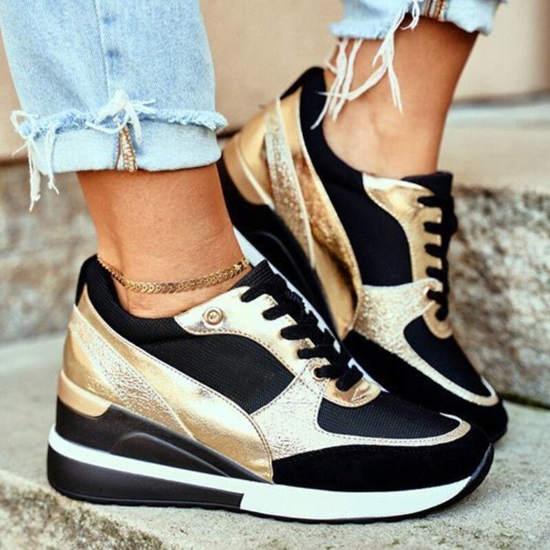 Kobiece Stylowe Syntetyczne Sneakersy z Wbudowanym Obcasem 5 cm