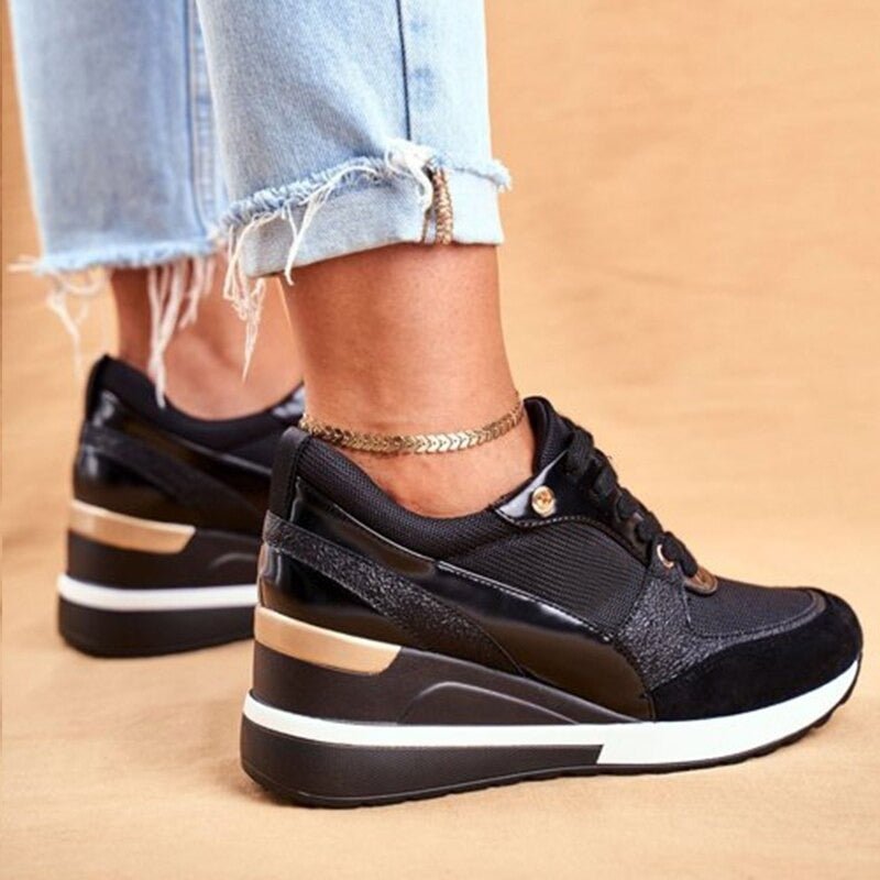 Kobiece Stylowe Syntetyczne Sneakersy z Wbudowanym Obcasem 5 cm