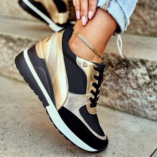 Kobiece Stylowe Syntetyczne Sneakersy z Wbudowanym Obcasem 5 cm