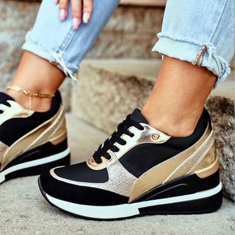 Kobiece Stylowe Syntetyczne Sneakersy z Wbudowanym Obcasem 5 cm