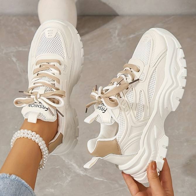 Damskie Nowoczesne Syntetyczne Sneakersy z Platformą z Oddychającego Materiału