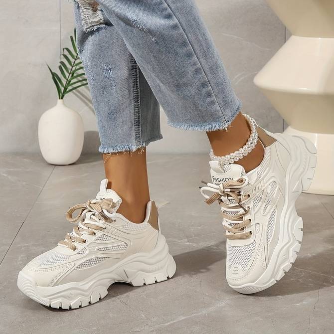 Damskie Nowoczesne Syntetyczne Sneakersy z Platformą z Oddychającego Materiału