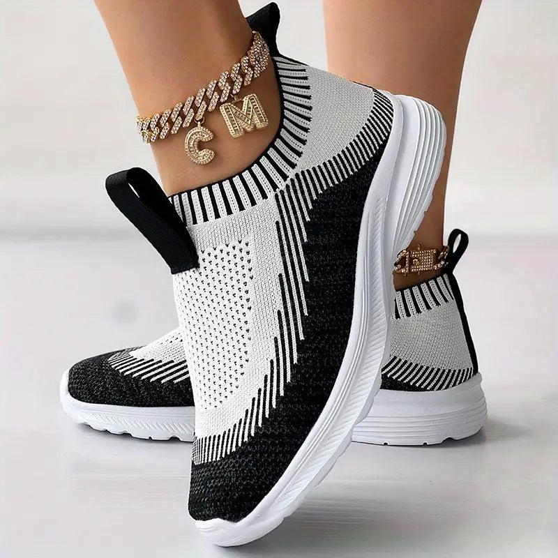 Kobiece Stylowe Oddychające Sneakersy z Okrągłym Czubkiem