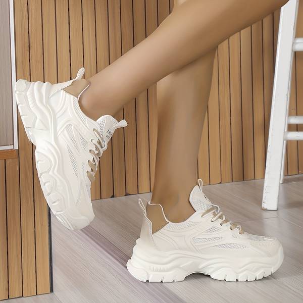 Damskie Nowoczesne Syntetyczne Sneakersy z Platformą z Oddychającego Materiału
