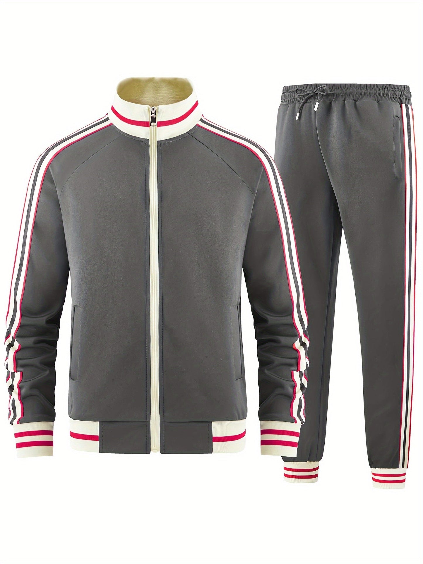 Męski Stylowy Materiałowy Dres z Casual Fit i Paskami